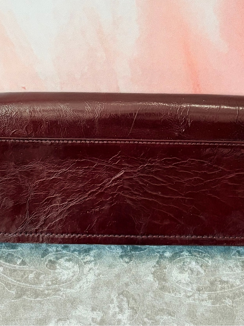 Tri Vero Burgundy Cherry Red Glossy Clutch Purse Magnetic Closure